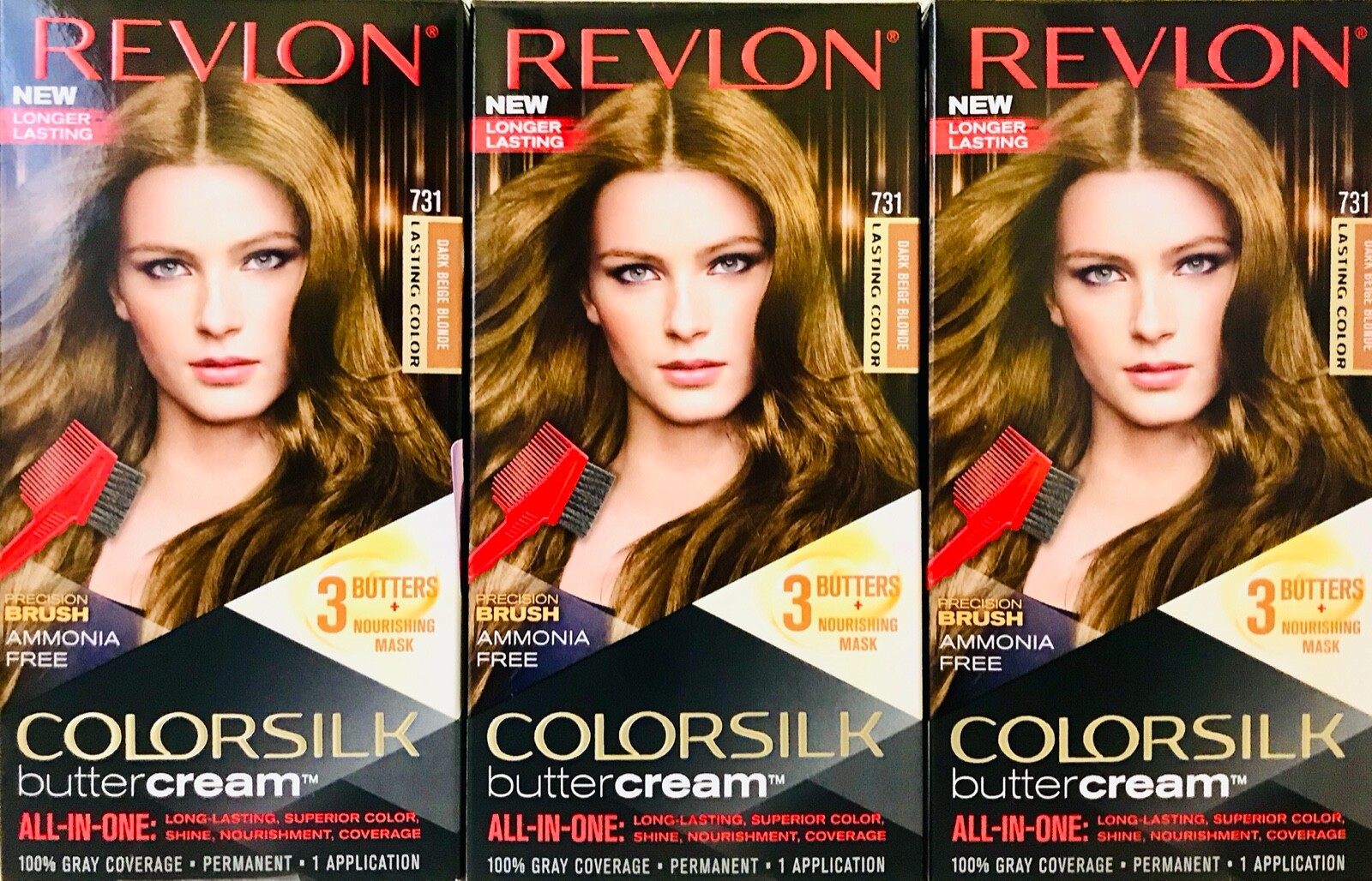 3 Boxes Revlon Colorsilk Butter Cream 731 Dark Beige Blonde All In One Hair Dye