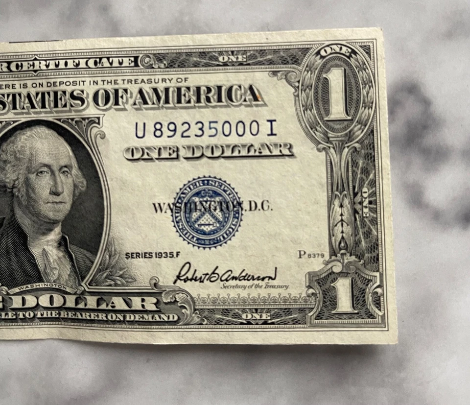 1 dollar silver certificate pay to the bearer of demand series 1935 F blue stamp - Image 4 of 4