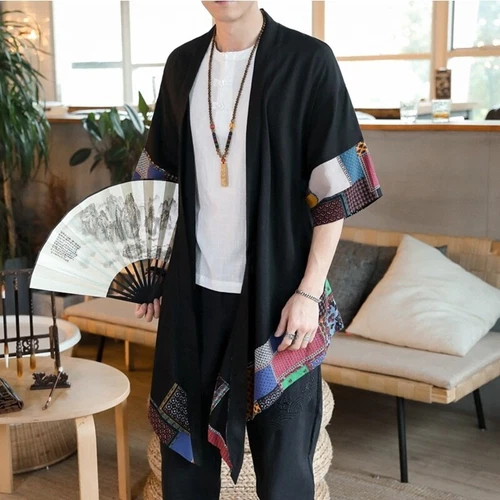 Sommer Kimono Strickjacke Herren Männer Samurai Kostüm Kleidung Kimono Jacke - Bild 6 von 38