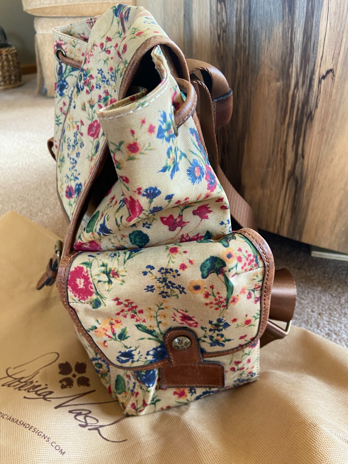 225 Patricia Nash Tavella Backpack Patina Coated Linen PRAIRIE Rose eBay