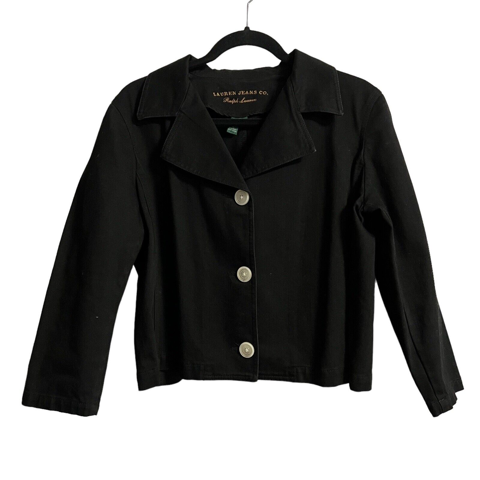 LAUREN JEANS CO Ralph Lauren Jacket Black Cropped Denim  Shacket Button Up XL