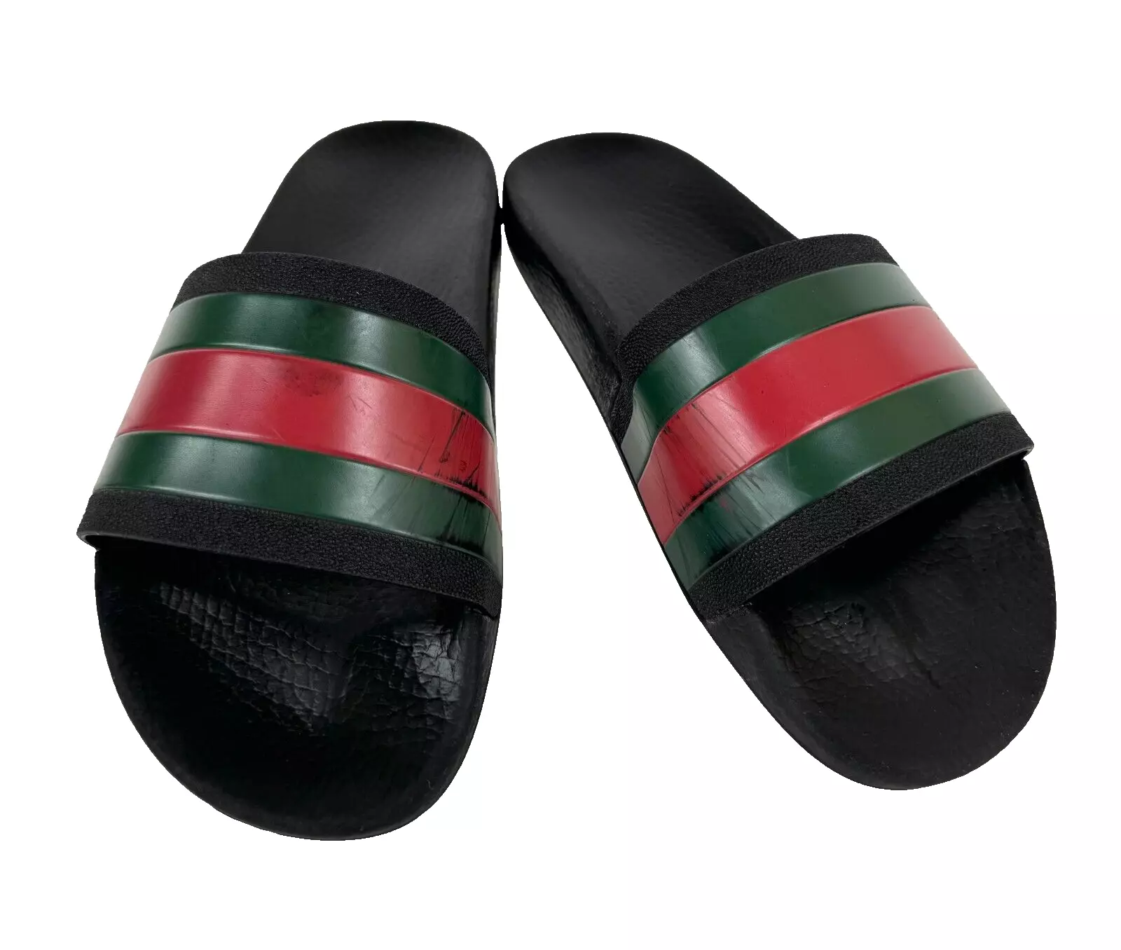 Gucci Auth hommes 5,5 US 5 UK 39 EU noir toile caoutchouc piscine slides sandales chaussures