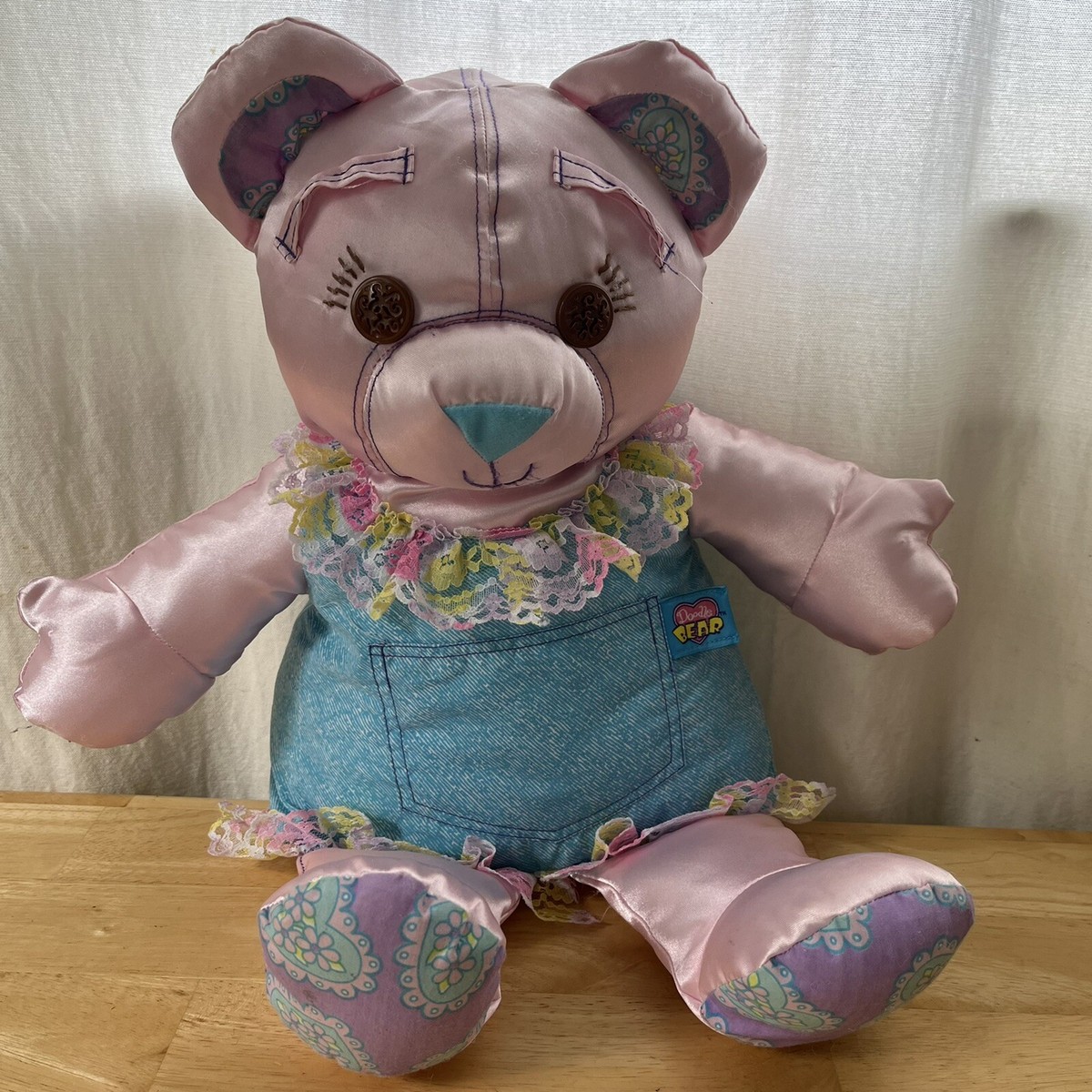My Pretty Doodle Bear Pink Satin,Denim & Lace 1996 Tyco
