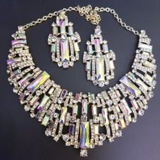 Choker Necklace Earring Set Rhinestone Crystal AB Prom Pageant Bridal