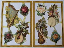 Vintage Mamelok Scraps Floral Musical Instruments Decoupage