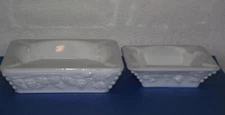 Vintage 2pc Westmoreland white milk glass grape square ashtray cigar rest set ~W