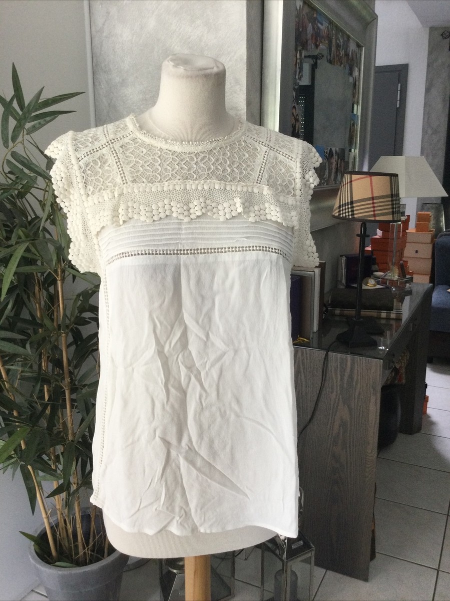 Chemisier/blouse Just Addict Taille L Blanc - Dentelle Broderie, Occasion Très Bon état, Féminin Et Romantique