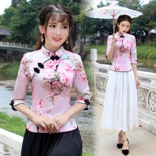 Summer New Tang Suit Tops Chinese Women's Short Retro Cheongsam Top Tunic Shirt