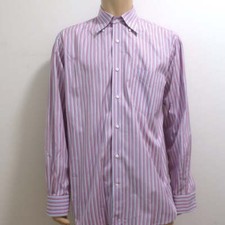 Loro Piana Button Down Shirt Light Blue/Red Striped Cotton Size 44 - 17 1/2