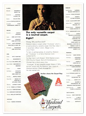 Masland Acrilan Acrylic Carpets Monsanto Vintage 1968 Full-Page Magazine Ad