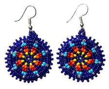 NATIVE STYLE HANDCRAFTED ROUND DARK BLUE HOOK DROP/DANGLE EARRINGS USA 60/55