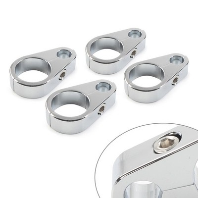4X Motorcycle Brake Clutch Cable Wire Clamp Clip Chrome For Harley 1'' Handlebar