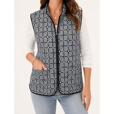 NWT Ruby Rd 2X Black White Geometric Quilted Zip Vest Plus Size Lightweight