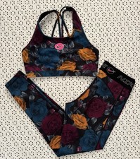 NIKE Icon Clash Floral Series Leggings AND Sports Bra SET Med Black Floral X EUC