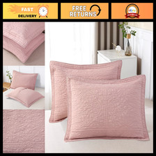 Floral Printed 100 Cotton Quilted Pillow Sham Cover - Standard Size, Dusty Pink