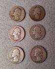 1935-1954 Washington Quarters 90% Silver Lot Of 6 $1.50 Total Weight 36 Grams