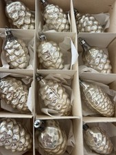 12 Vintage Poland Pinecone Glass Silver Christmas Ornaments No Box