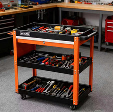 3-tier Rolling Tool Cart W Lockable Drawer Bins Garage Storage Workshop Cart
