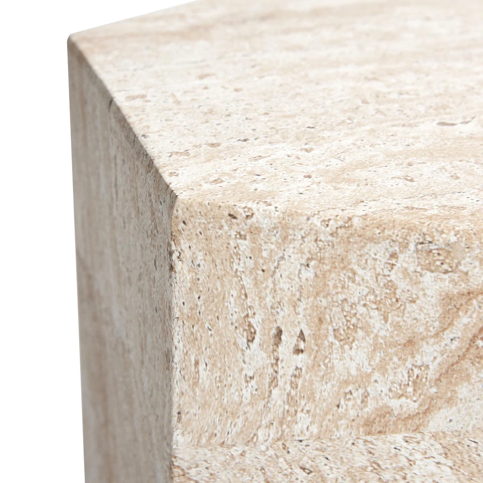 Hexagonal Travertine Stone Finish Italian Design MgO Side Accent Table, Livin... - Image 4 of 4