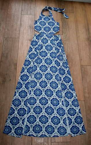 ¡NUEVO! Maxi Vestido Corte Estampado Azulejo Jersey Elástico TALLA 8 Playa Vacaciones ASOS