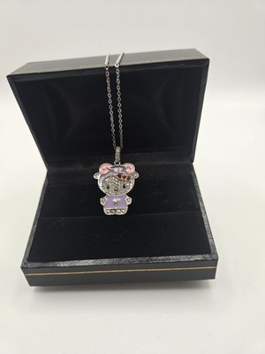 Aries Hello Kitty Necklace, Crystal Pave Charm, New Stainless Steel Chain + Pea