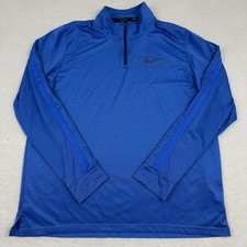 Nike Pro Sweater Men Large Blue Solid 1/4 Zip Dri Fit Pullover Swoosh L