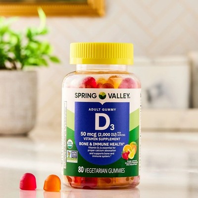 Spring Valley Vitamin D3 Gummies, 50 mcg (2000 IU), 80 Count,