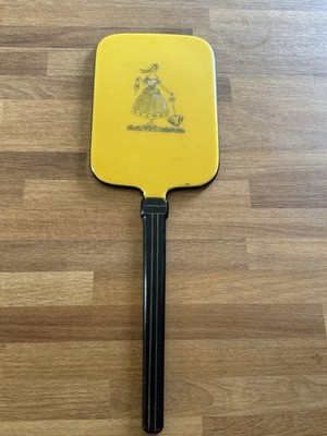 Vintage, Mid Century Hand Held Mirror, Yellow And Black With Design