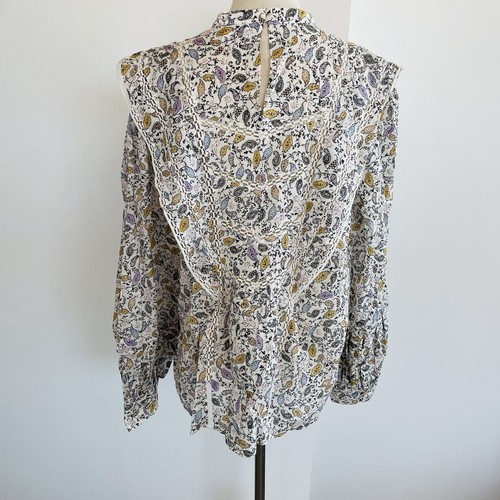 Witchery Blouse Size 14 Floral Print Lace Trim Blouson Long Sleeve 100% Cotton - Picture 8 of 21