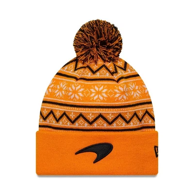 McLaren F1 Team Official New Era Christmas Bobble Beanie Hat Orange Papaya