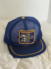 Vintage Michelin Man Trucker Hat Blue Snapback Mesh Cap Swingster USA Made