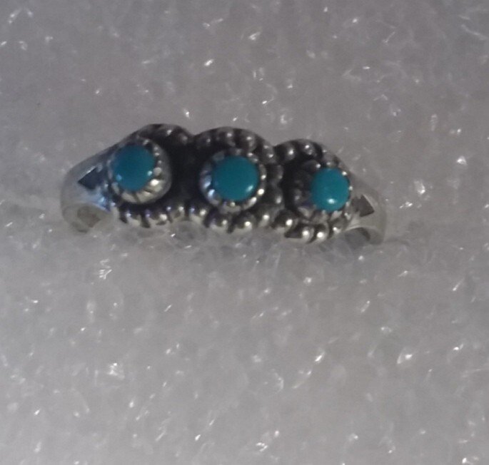 VINTAGE BELL TRADING POST NAVAJO STERLING SILVER Snake Eye Turquoise RING SZ 3.5