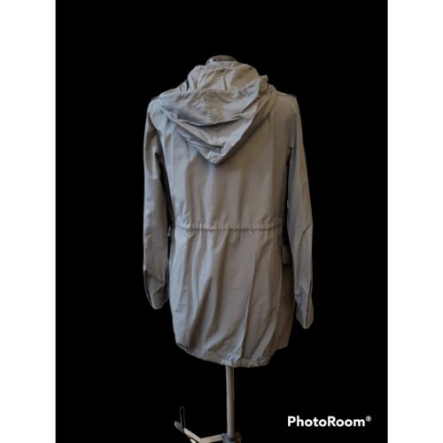 WRAP London Hooded Snap Trench Coat Women’s M Size 8 Inner Zip Gray Pockets - Picture 3 of 14