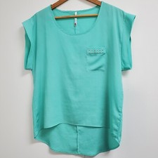 Reckless Hearts Shirt Women's Large Sea Green High Low Blouse Casual Made in USA