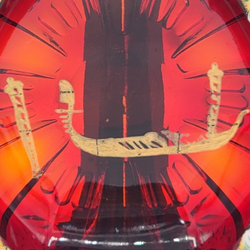 Hand Painted Cut Glass Ashtray Ruby Red Gold Gilt Italian Czech Art Glass Napoli - Picture 5 of 12