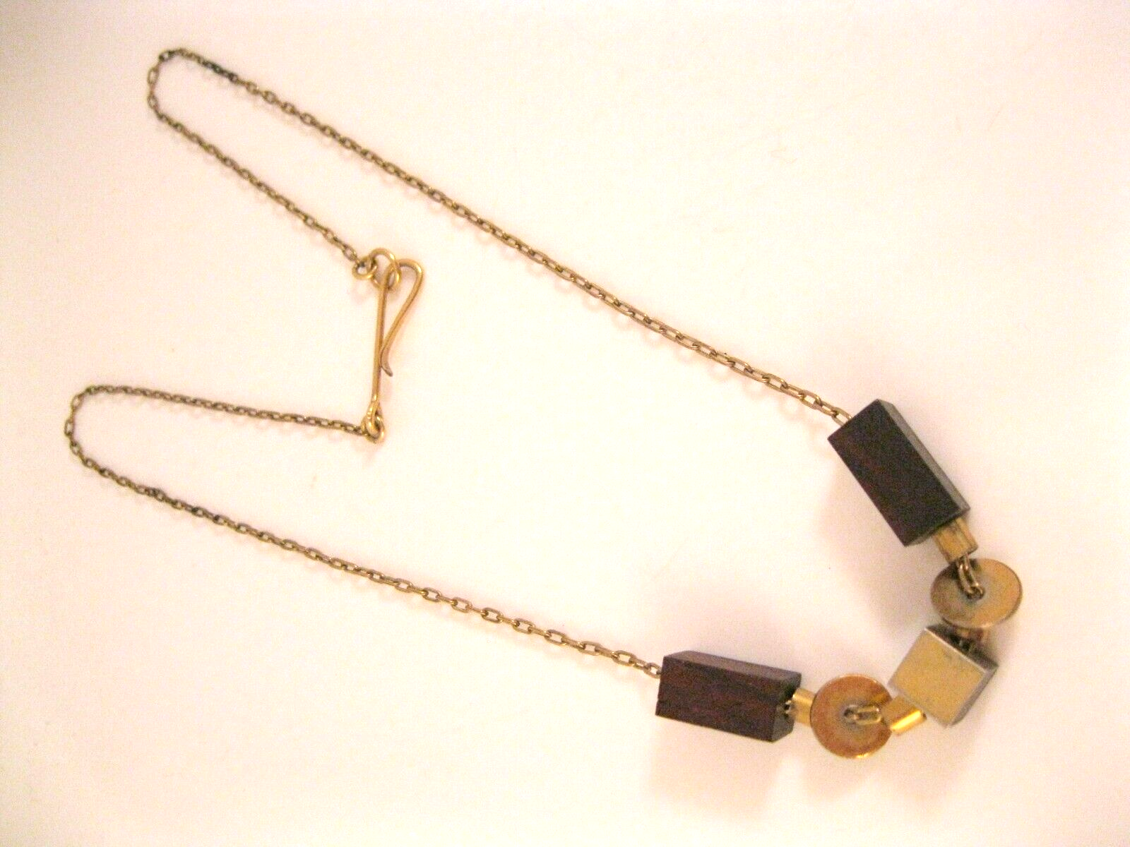 Vintage Modernist Wood & GoldFilled Slide Pendant Necklace 17.5
