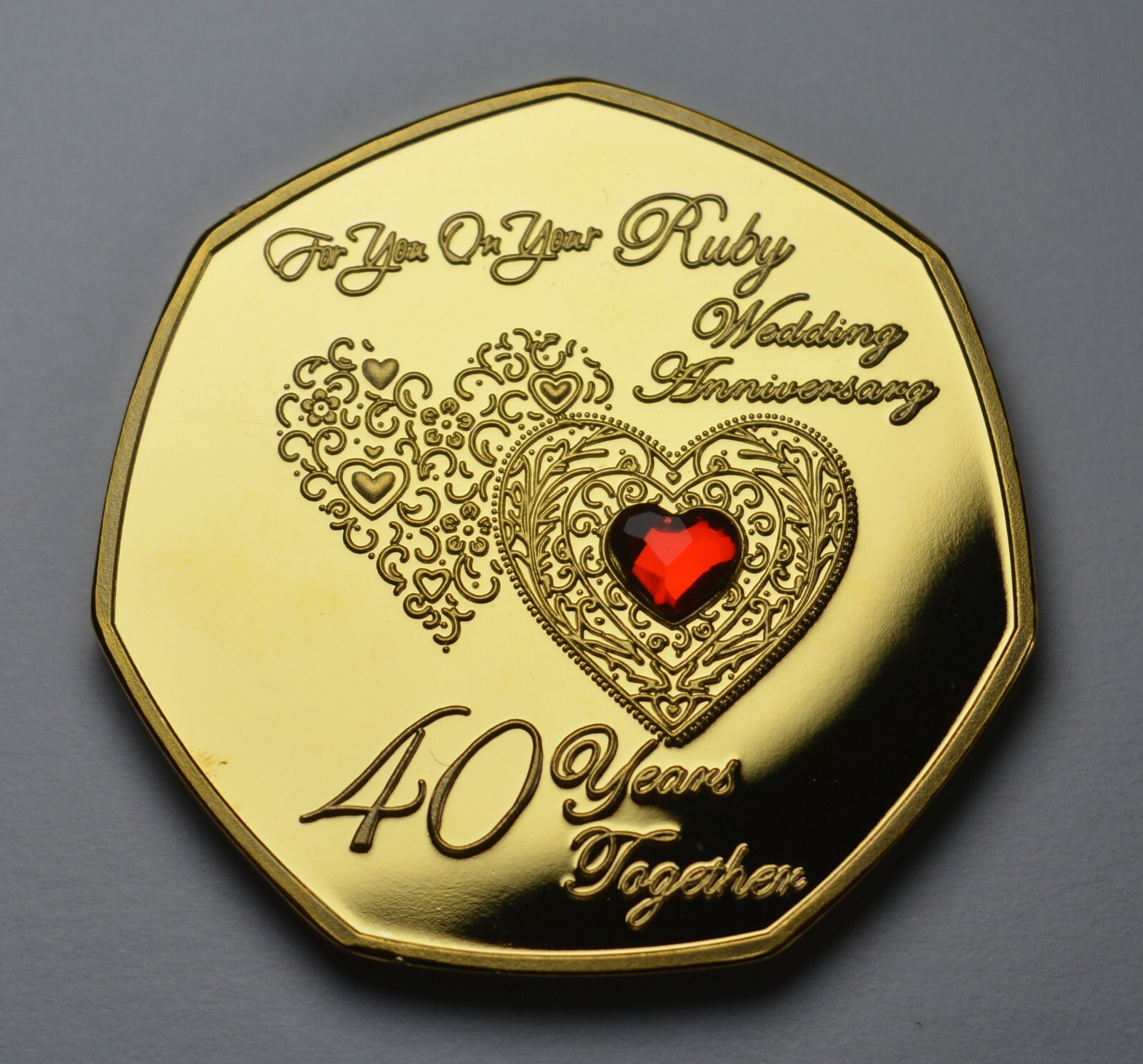 Pair of 40th WEDDING ANNIVERSARY Commemoratives with Ruby Gemstones