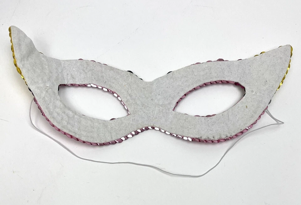 Pink/Yellow/Black Sequin Mardi Gras Style Venetian MASQUERADE MASK Elastic EUC - Image 2 of 3