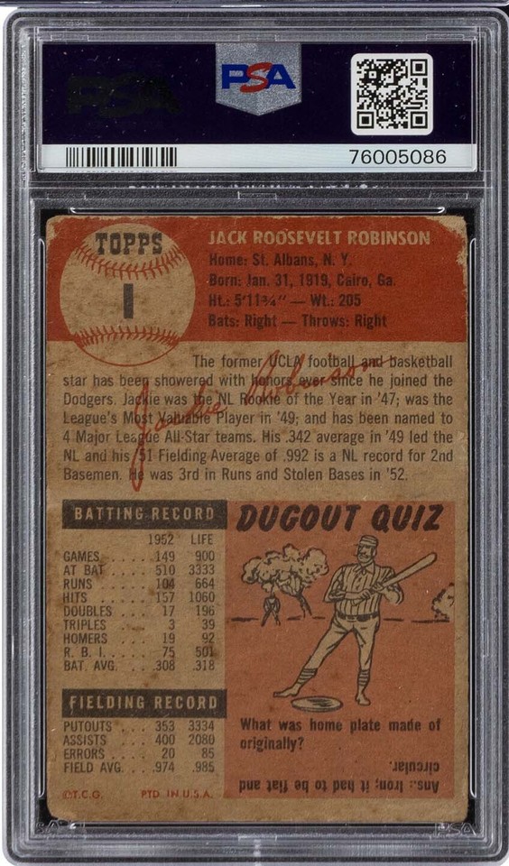 1953 Topps 1 Jackie Robinson PSA 1 eBay