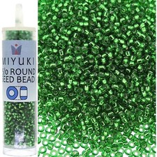 Miyuki Round Seed Beads Size 15/0 Silver Lined Green 8.2 Gram Tube 15-916 