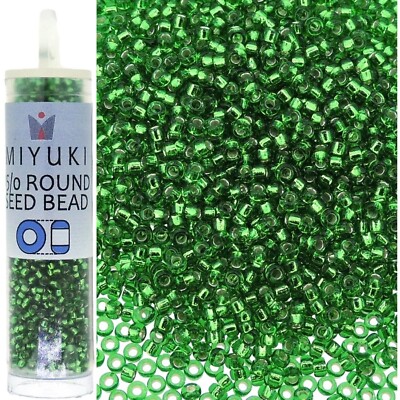 Miyuki Round Seed Beads Size 15/0 Silver Lined Green 8.2 Gram Tube (15-916)
