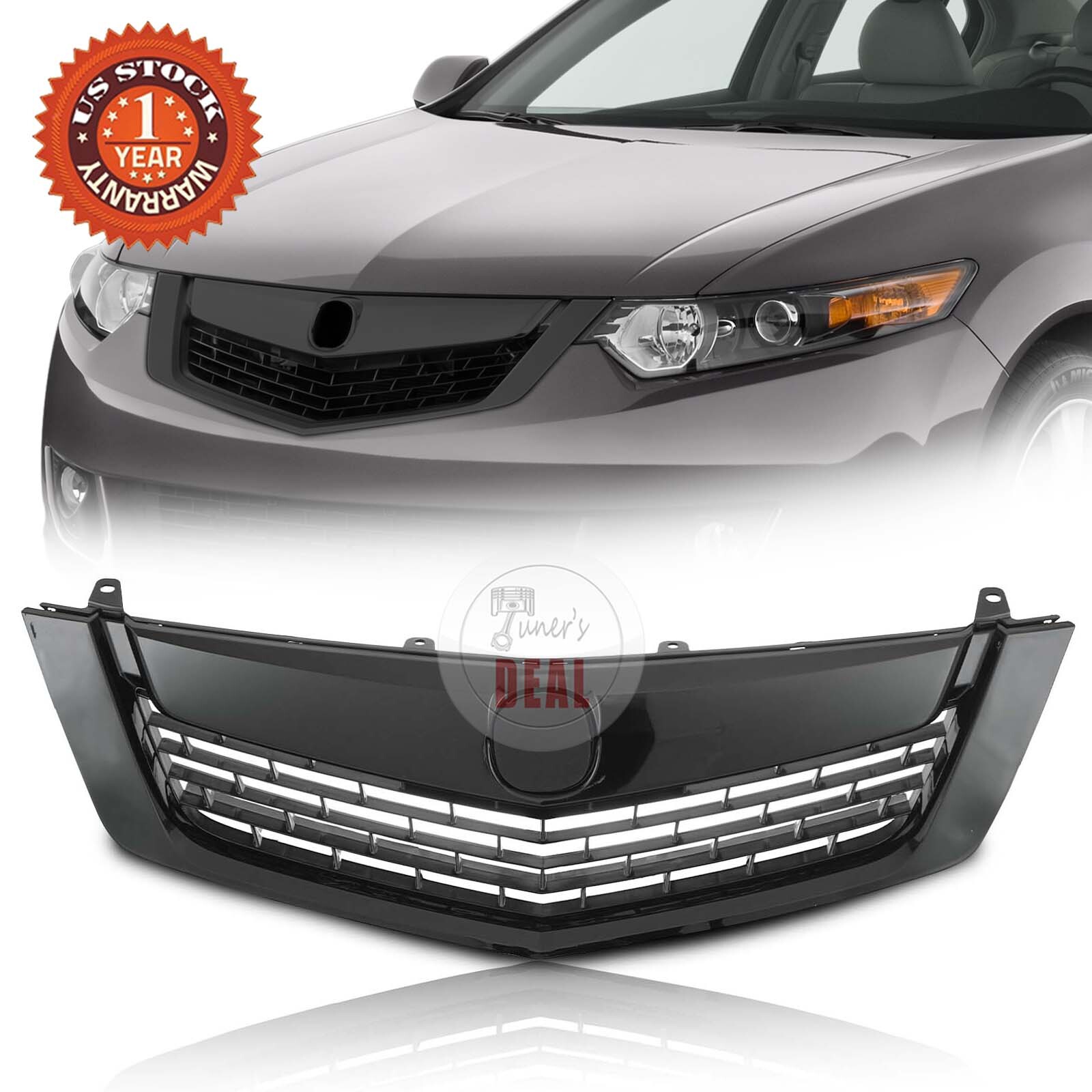 For Acura TSX 2009 2010 Front Upper Grill Grille glossy Black w/ Black