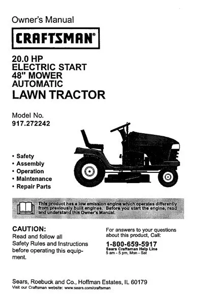 Craftsman riding lawn mower model 917 manual hot sale