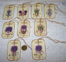 9~Vintage~Prim~Lavender~French Herbs~Fussy Cut~Linen Cardstock~Gift~Hang~Tags