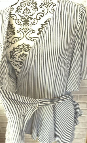 Blusa envolvente manga corta a rayas gris oscuro y blanco LOFT, talla M - Imagen 4 de 5