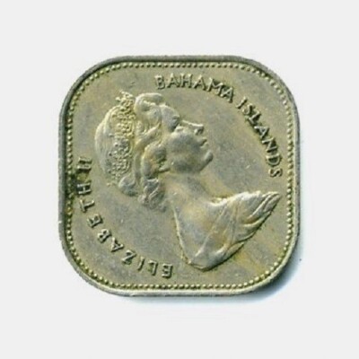  15 Cents 1966 Bahamas 15 Cents Square Coin Hibiscus Flower Queen Elizabeth