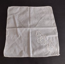 Vintage Cotton White Hankie Handkerchief Embroidered Floral Corner