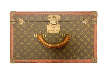 LOUIS VUITTON Vintage Monogram Hard Shell Leather Silk Lined Hat Box Case 