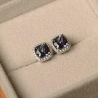 4Ct Cushion Cut Alexandrite 14K White Gold Plated Halo Engagement Stud Earrings