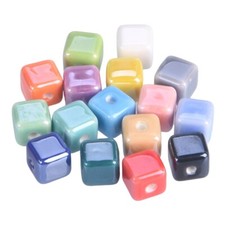 20pcs 6mm 8mm 10mm Cube Shape Shiny Glazed Ceramic Porcelain Loose Beads DIY Lot